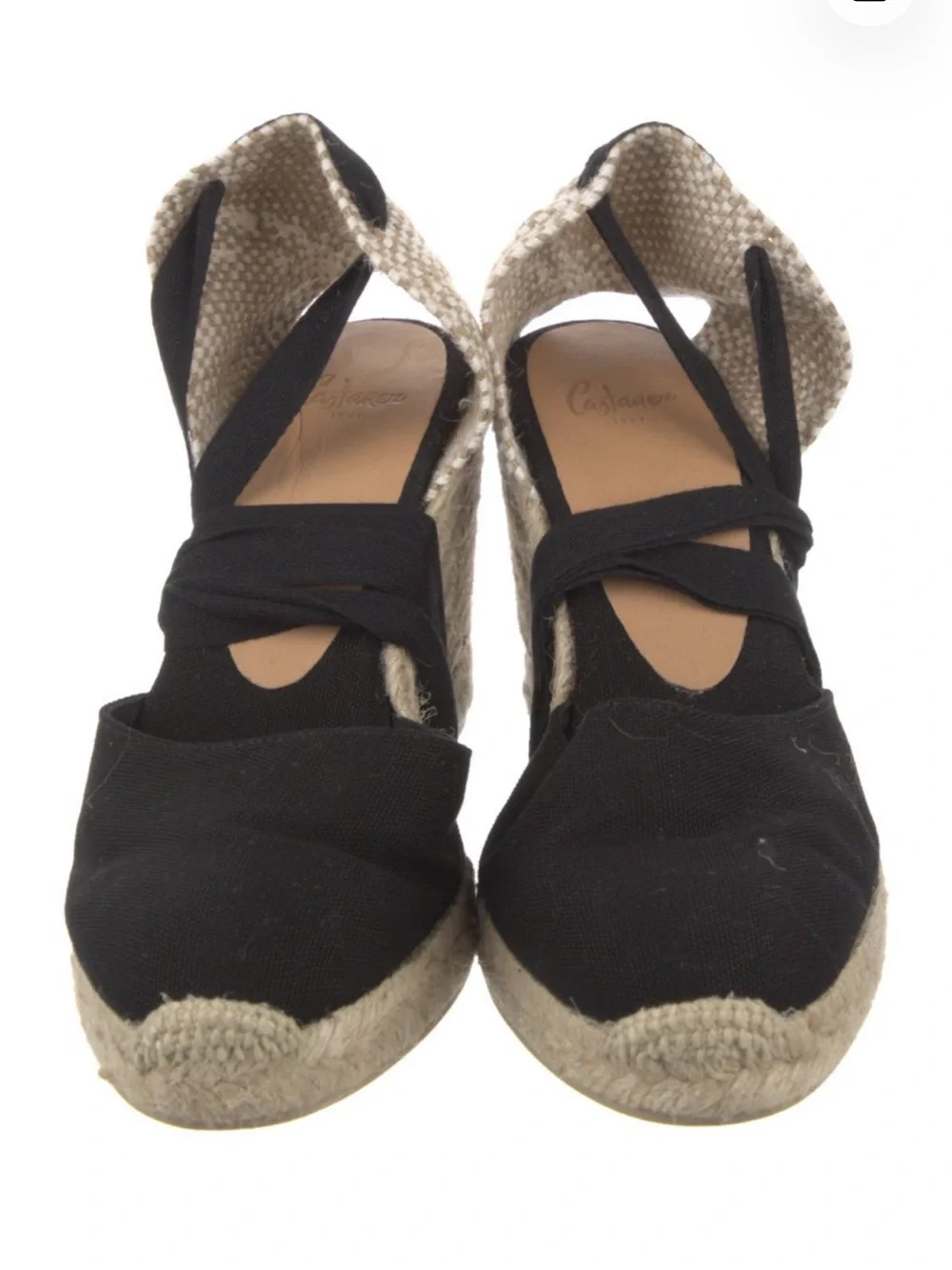 Castaner Black Canvas Espadrille Wedge with Ankle Tie